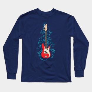 Red P-Style Bass Guitar Flowering Vines Long Sleeve T-Shirt